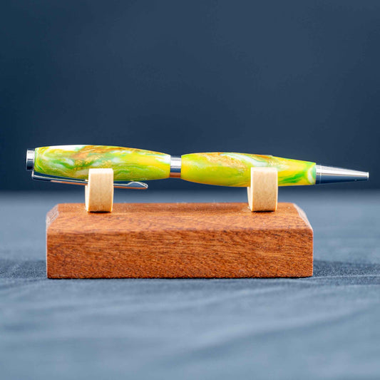 Green, Yellow, White, and Bronze Resin Twist Pen: Chrome Plating