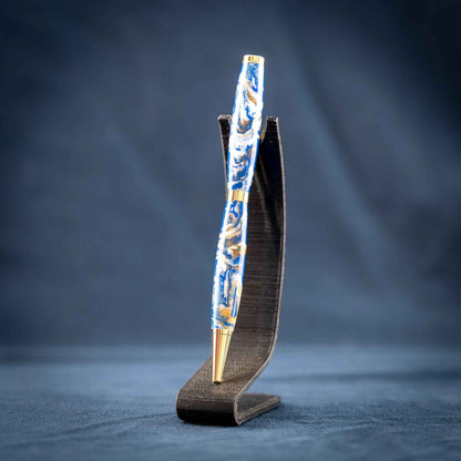 Blue, White, and Gold Resin Twist Pen: Currents
