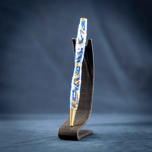 Blue, White, and Gold Resin Twist Pen: Currents