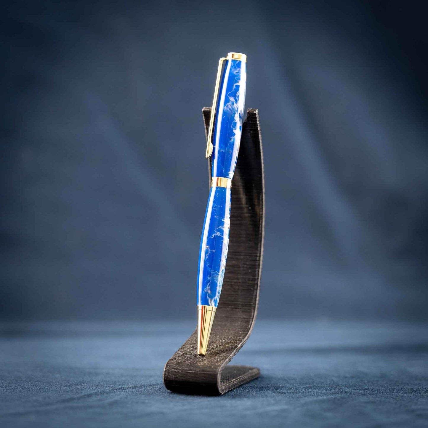 Blue, White, and Gold Resin Twist Pen: Currents