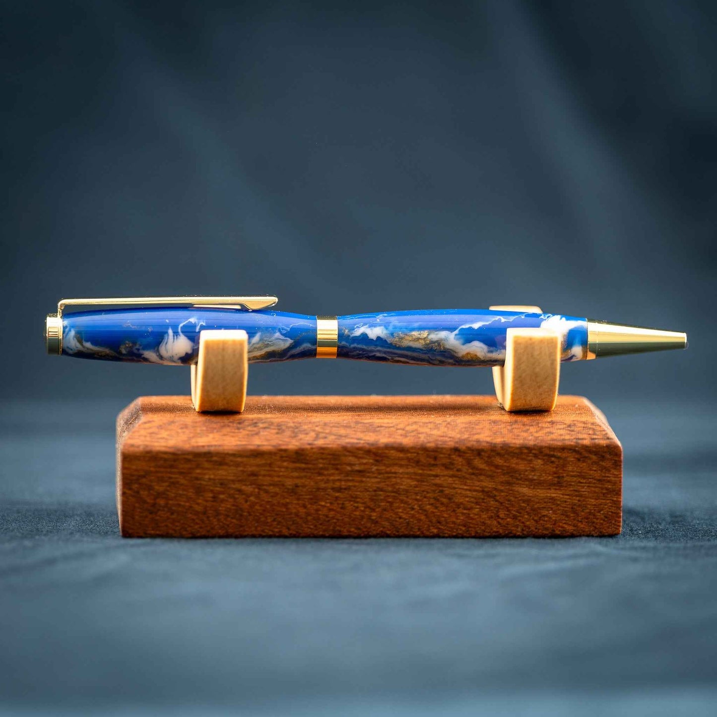 Blue, White, and Gold Resin Twist Pen: Currents