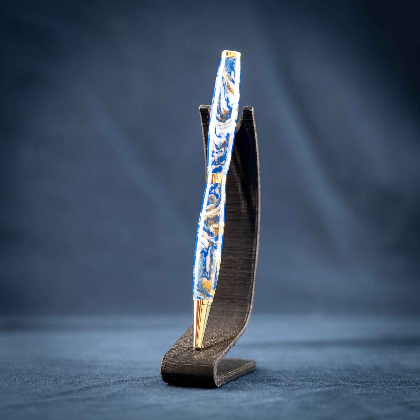 Blue, White, and Gold Resin Twist Pen: Currents