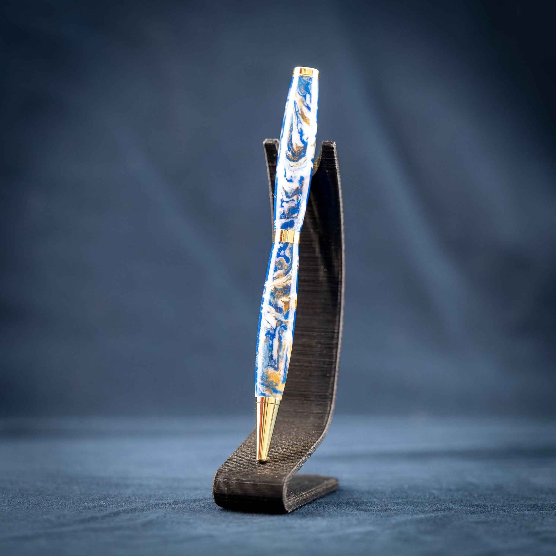 Blue, White, and Gold Resin Twist Pen: Currents