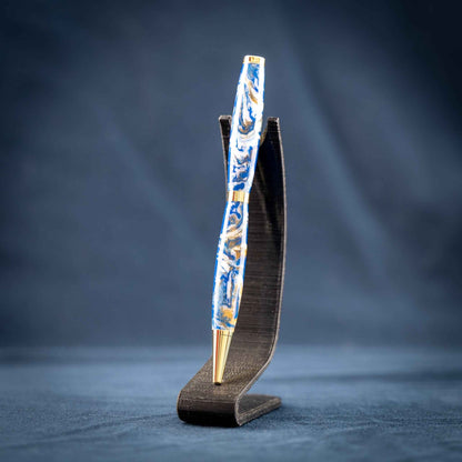 Blue, White, and Gold Resin Twist Pen: Currents