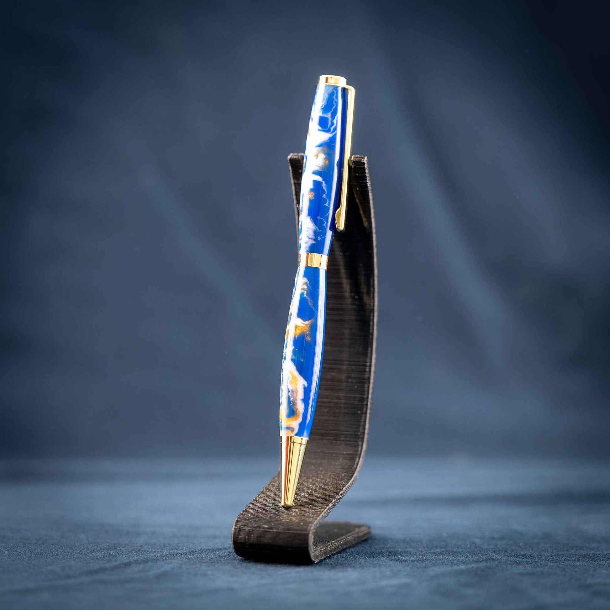 Blue, White, and Gold Resin Twist Pen: Currents