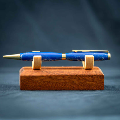 Blue, White, and Gold Resin Twist Pen: Currents