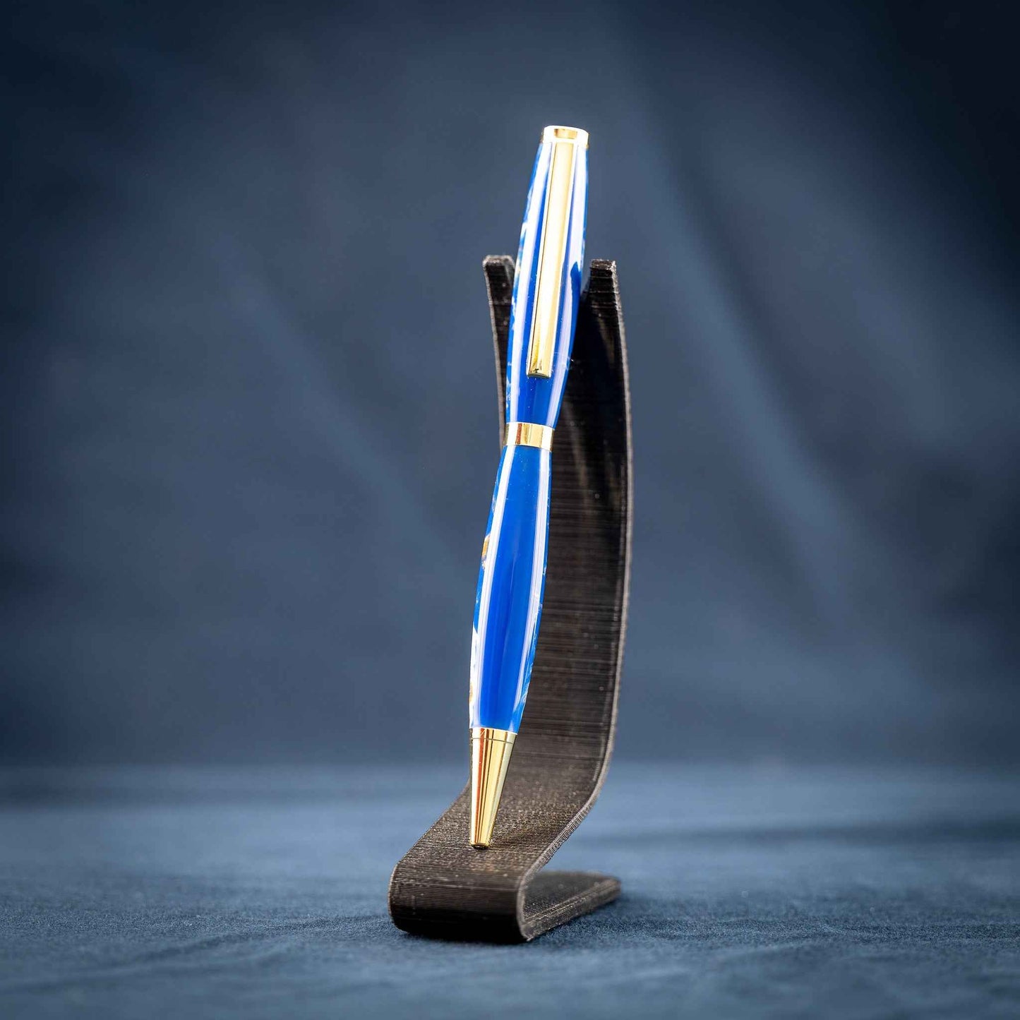Blue, White, and Gold Resin Twist Pen: Currents