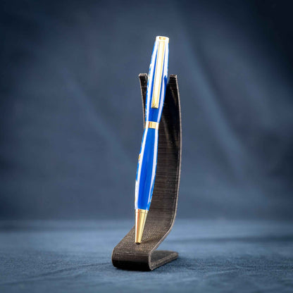 Blue, White, and Gold Resin Twist Pen: Currents