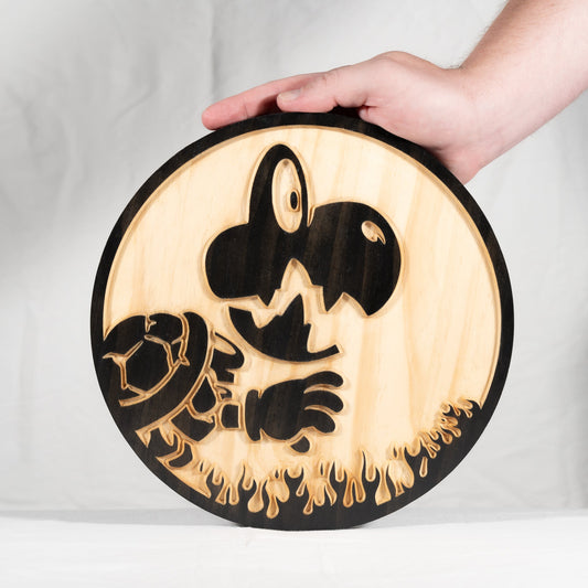 Handmade carved pine wood sign featuring Dry Bones Koopa from Mario video games.