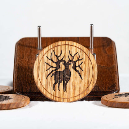 A handmade Red Oak wood coaster featuring the Golden Deer from Fire Emblem Three Houses