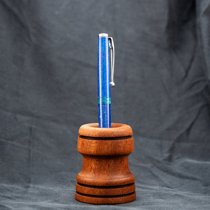 Handmade African Mahogany wood pen stand with decorative wire burning.