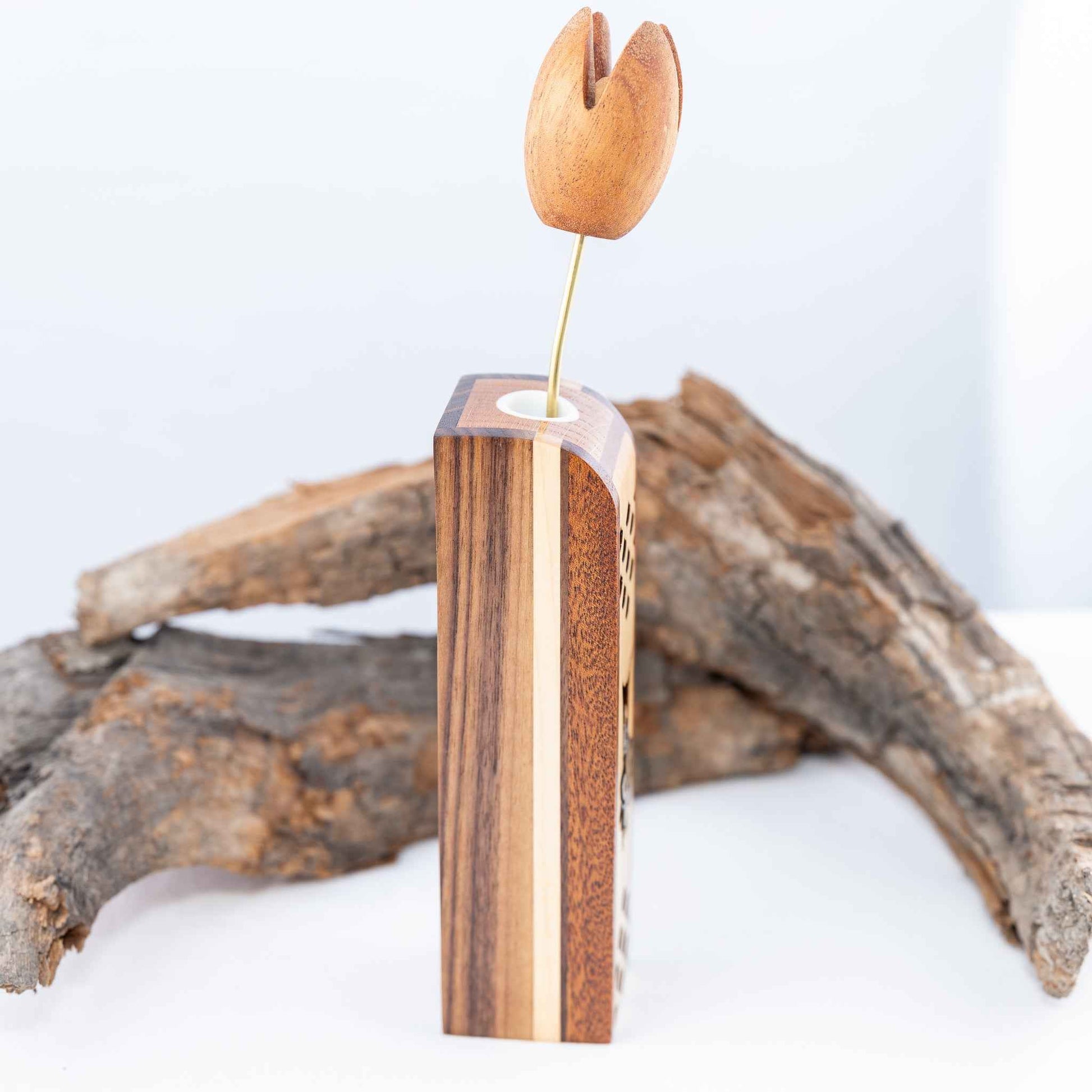 Handmade Wood Zelda Korok Bud Vase with Handmade Wooden Flower