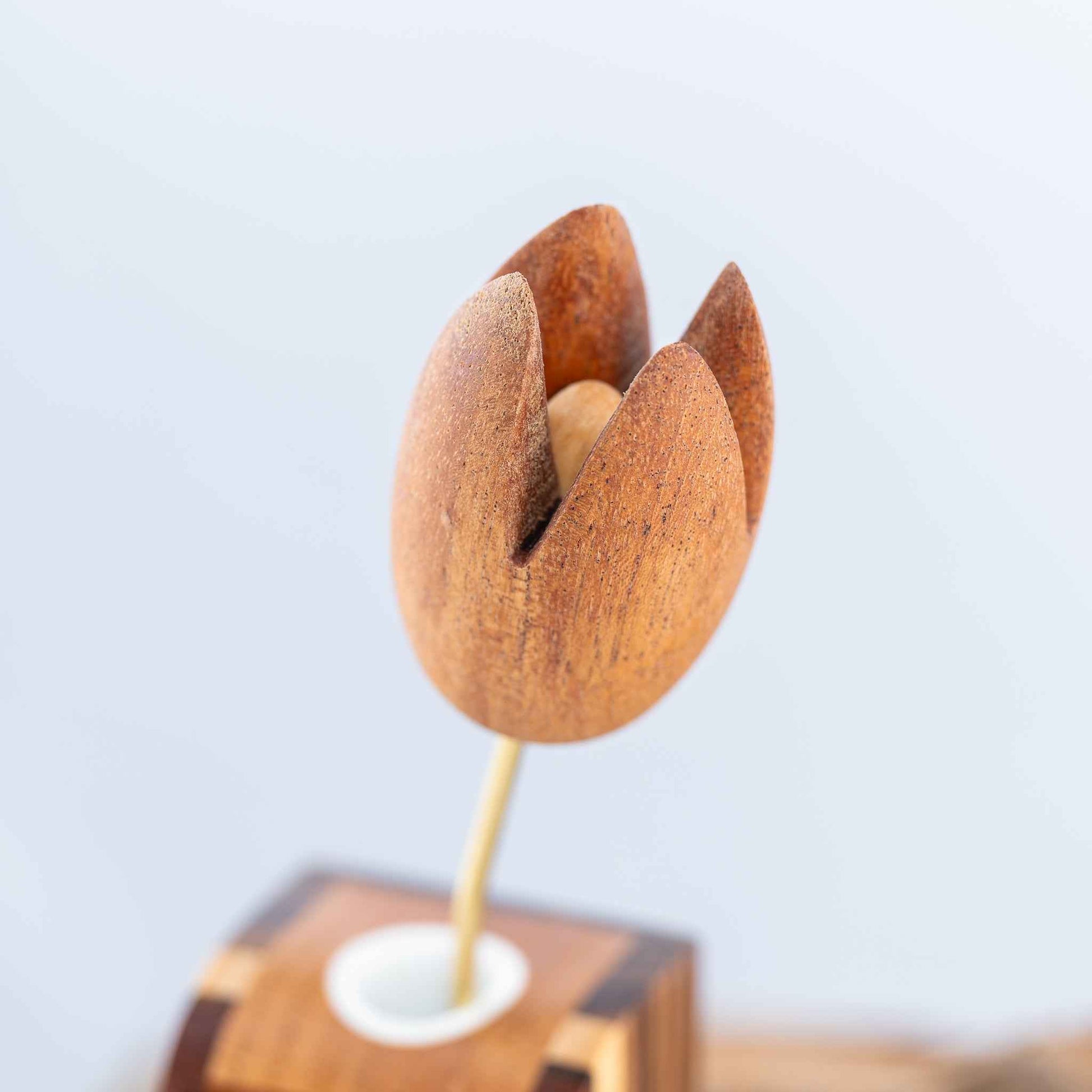 Handmade Wood Zelda Korok Bud Vase with Handmade Wooden Flower