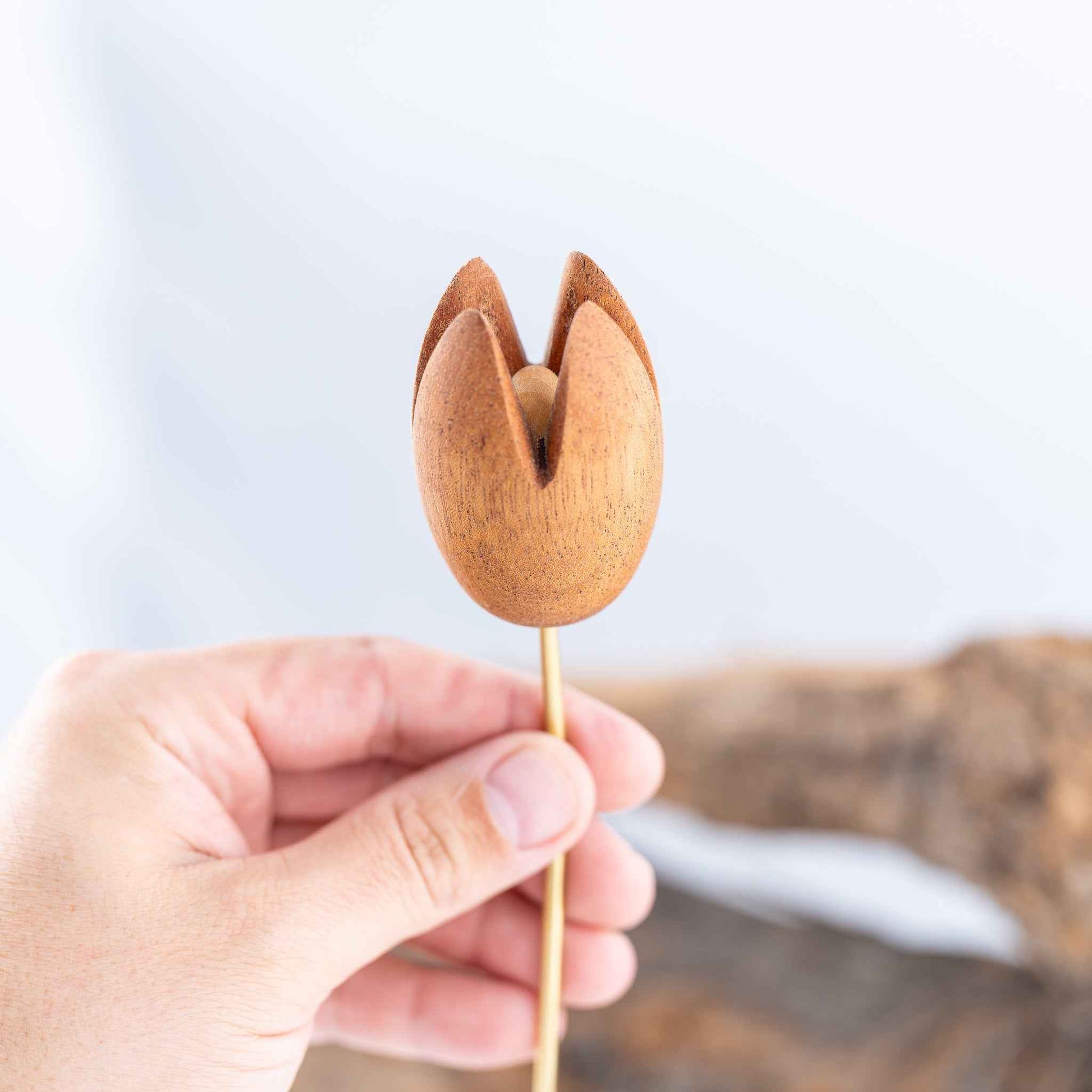 Handmade Wood Zelda Korok Bud Vase with Handmade Wooden Flower