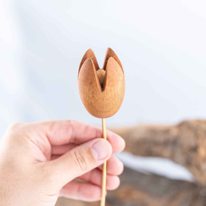 Handmade Wood Zelda Korok Bud Vase with Handmade Wooden Flower