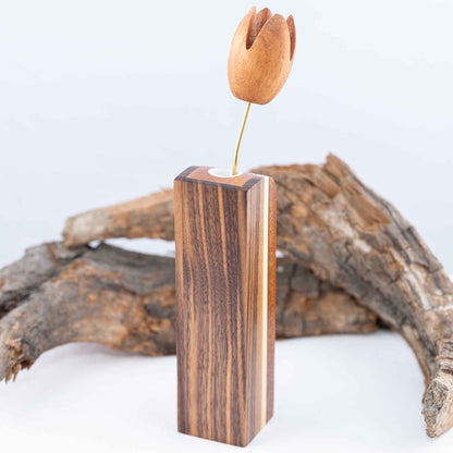 Handmade Wood Zelda Korok Bud Vase with Handmade Wooden Flower