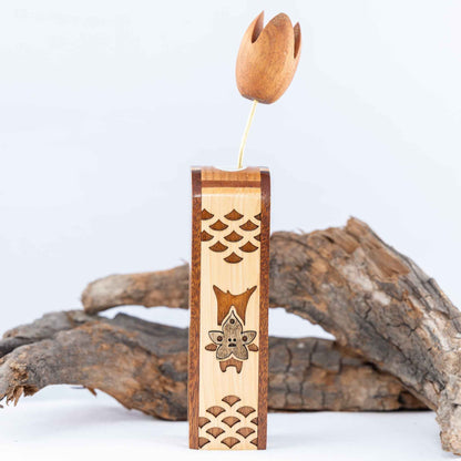 Handmade Wood Zelda Korok Bud Vase with Handmade Wooden Flower