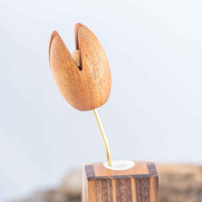 Handmade Wood Zelda Korok Bud Vase with Handmade Wooden Flower