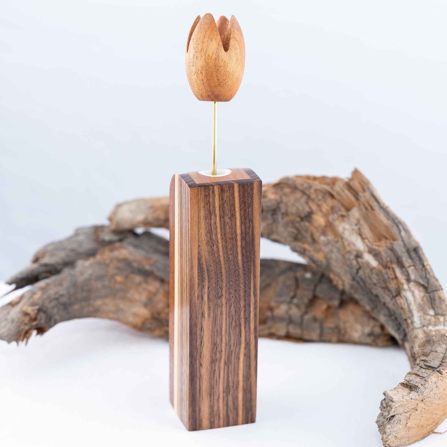 Handmade Wood Zelda Korok Bud Vase with Handmade Wooden Flower