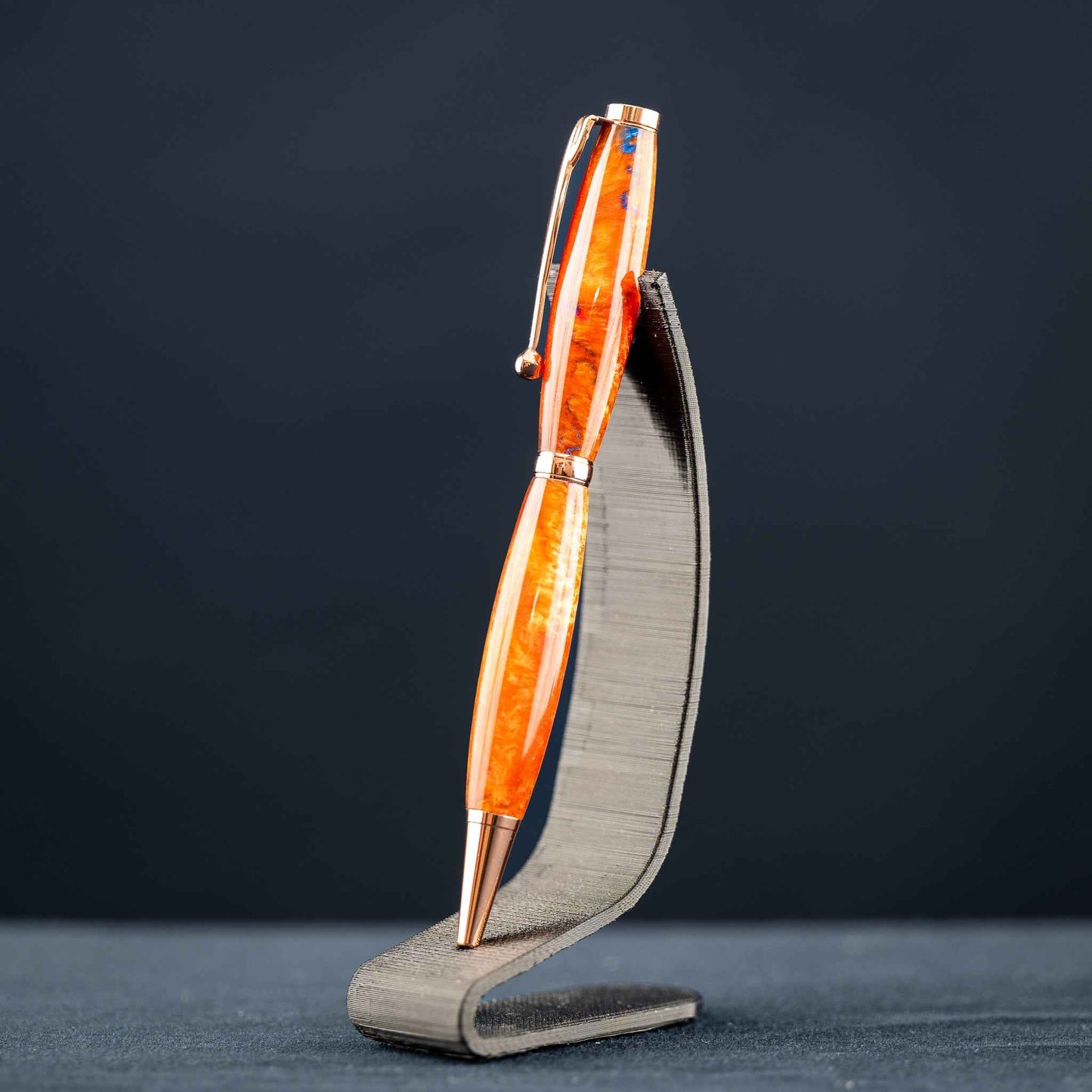 Bright Orange, Red, and Blue Resin Twist Pen with Bright Copper Plating