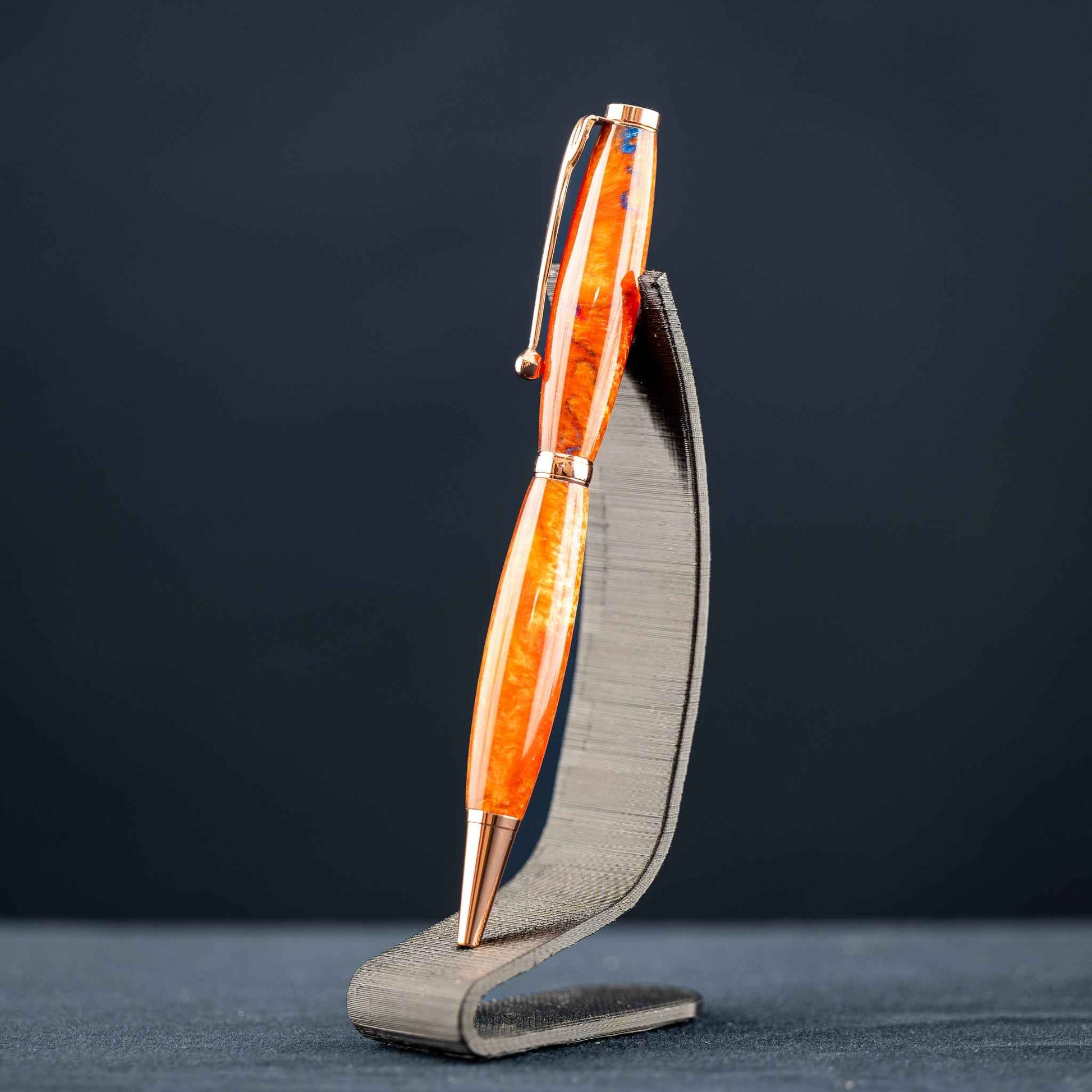 Bright Orange, Red, and Blue Resin Twist Pen with Bright Copper Plating