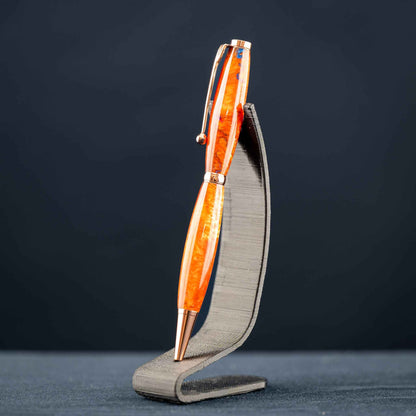 Bright Orange, Red, and Blue Resin Twist Pen with Bright Copper Plating