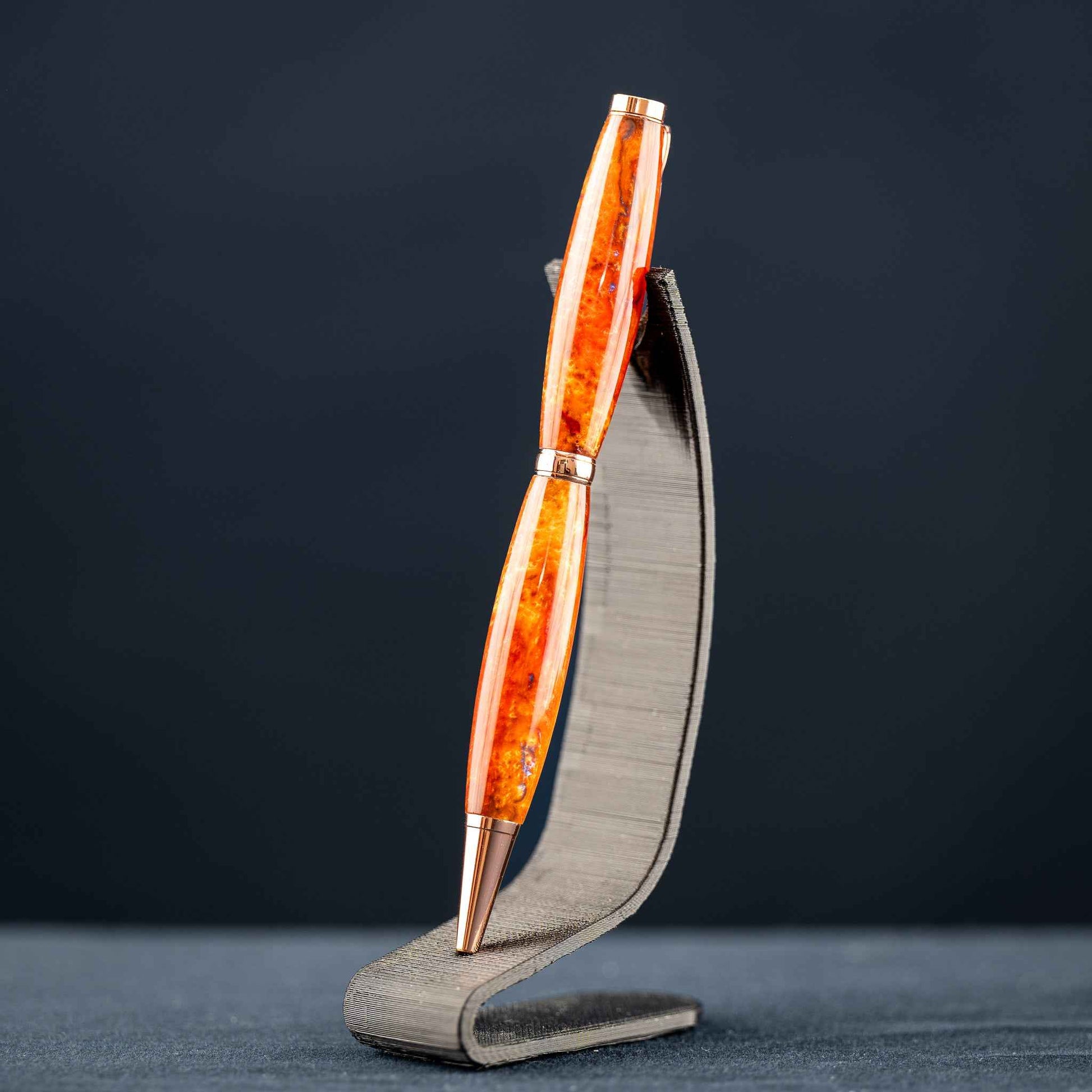 Bright Orange, Red, and Blue Resin Twist Pen with Bright Copper Plating