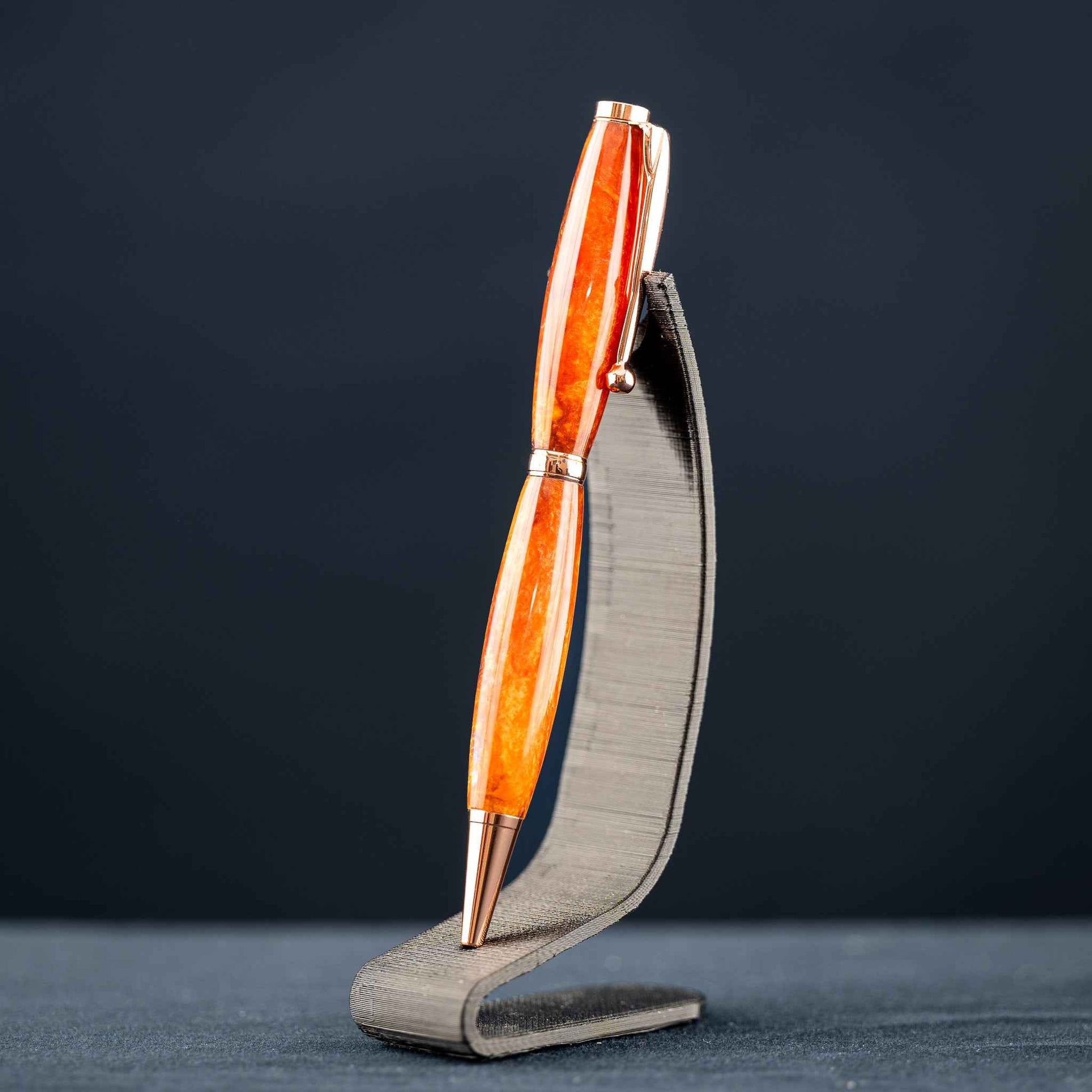 Bright Orange, Red, and Blue Resin Twist Pen with Bright Copper Plating