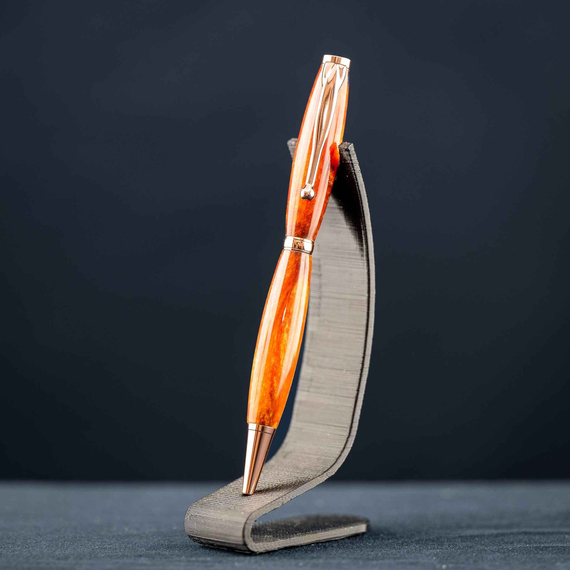 Bright Orange, Red, and Blue Resin Twist Pen with Bright Copper Plating