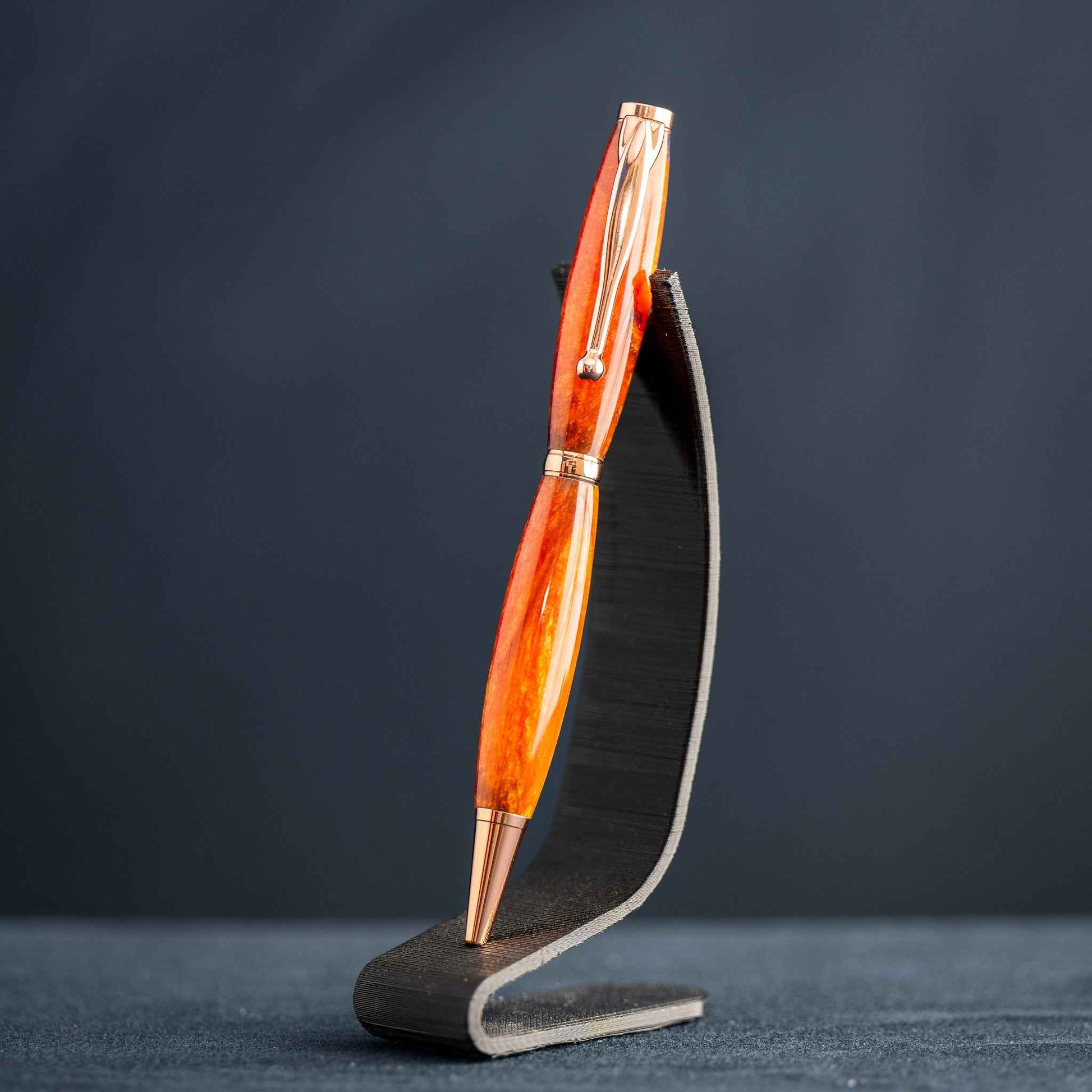 Bright Orange, Red, and Blue Resin Twist Pen with Bright Copper Plating
