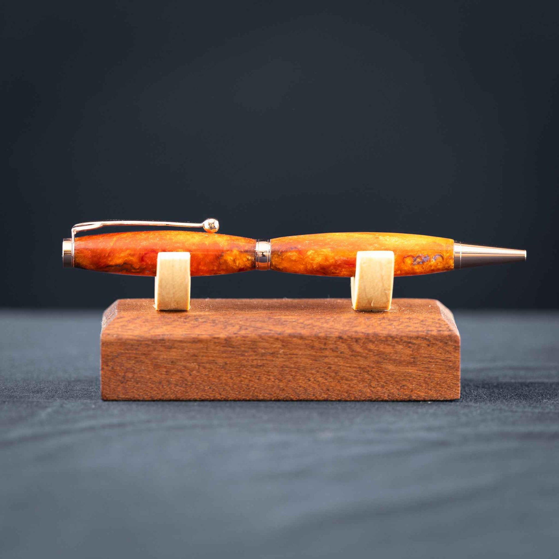 Bright Orange, Red, and Blue Resin Twist Pen with Bright Copper Plating