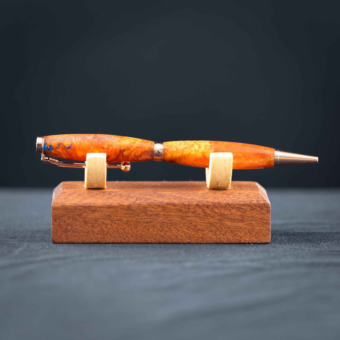 Bright Orange, Red, and Blue Resin Twist Pen with Bright Copper Plating