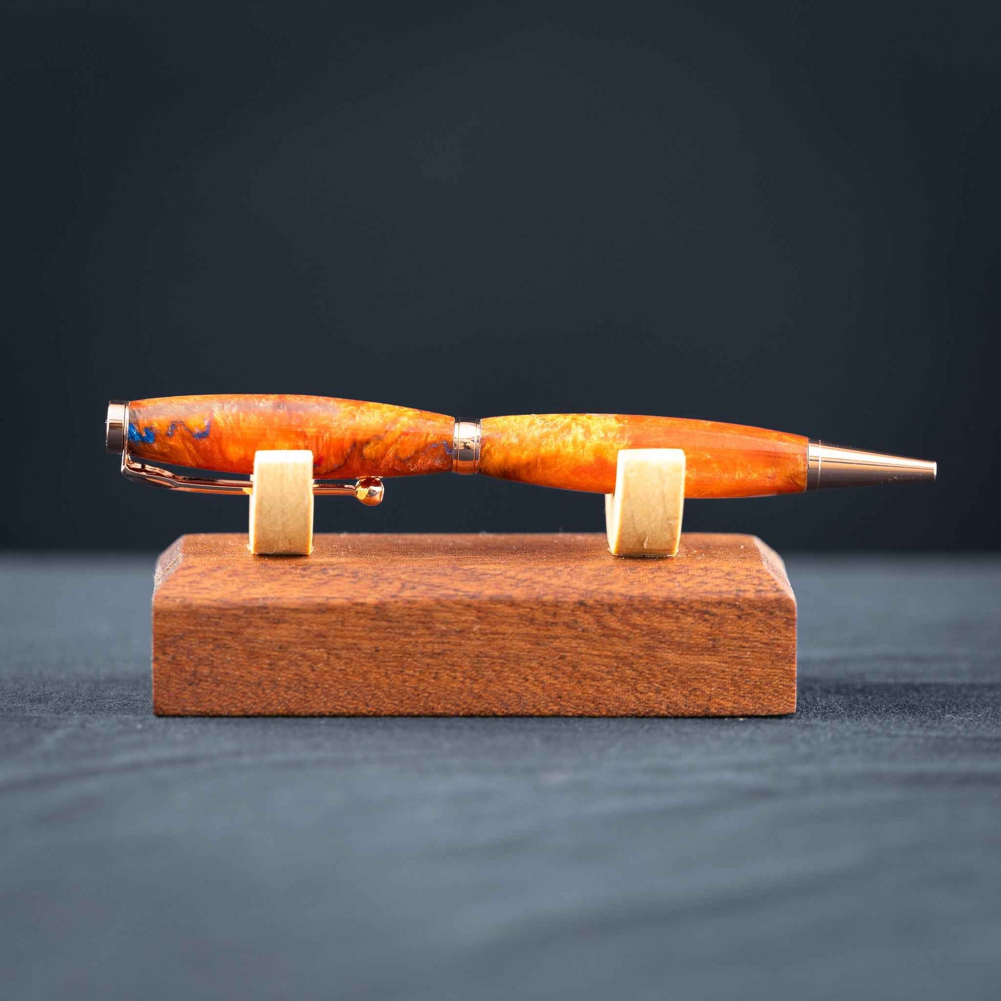 Bright Orange, Red, and Blue Resin Twist Pen with Bright Copper Plating