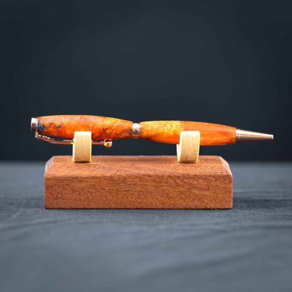 Bright Orange, Red, and Blue Resin Twist Pen with Bright Copper Plating