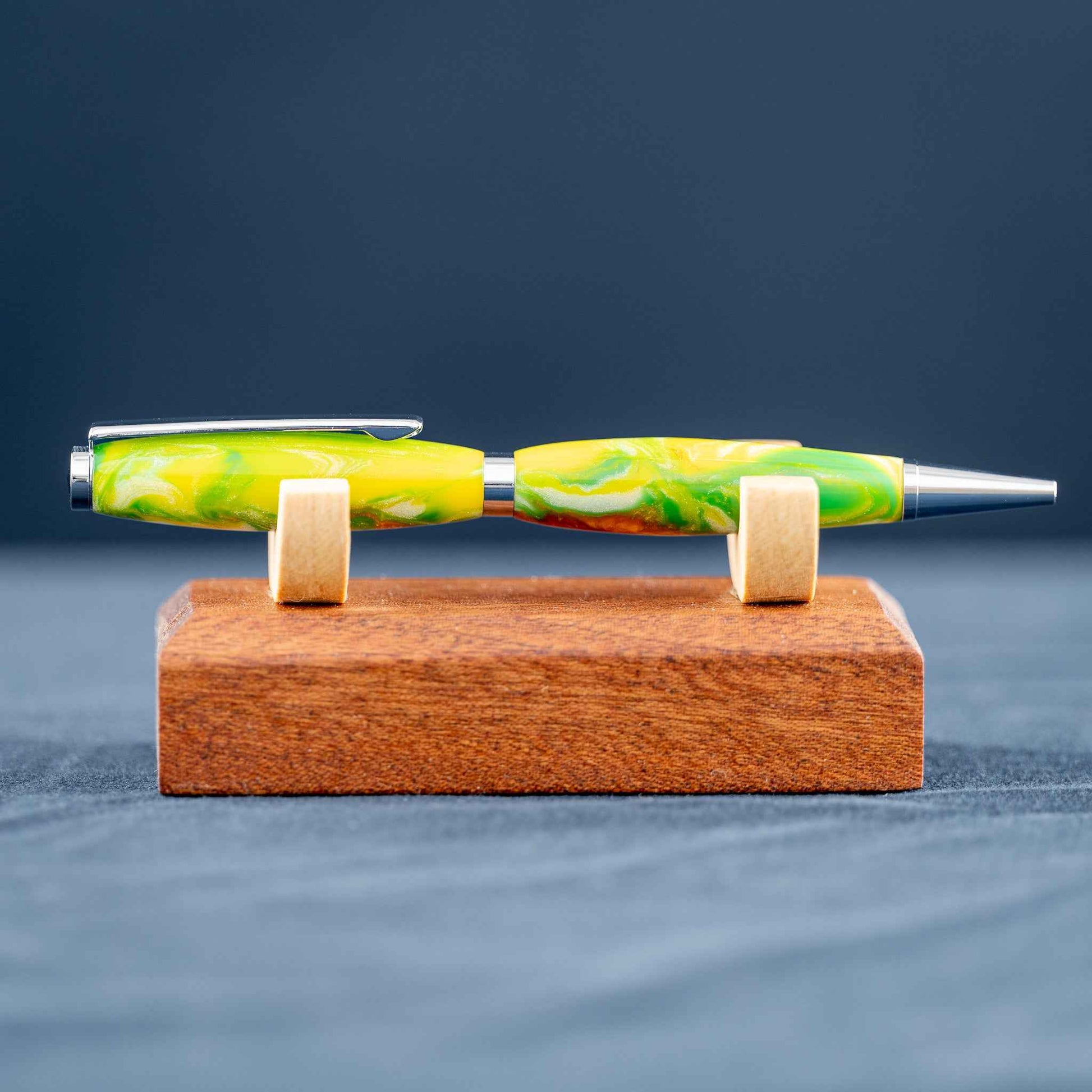 Green, Yellow, White, and Bronze Resin Twist Pen: Chrome Plating