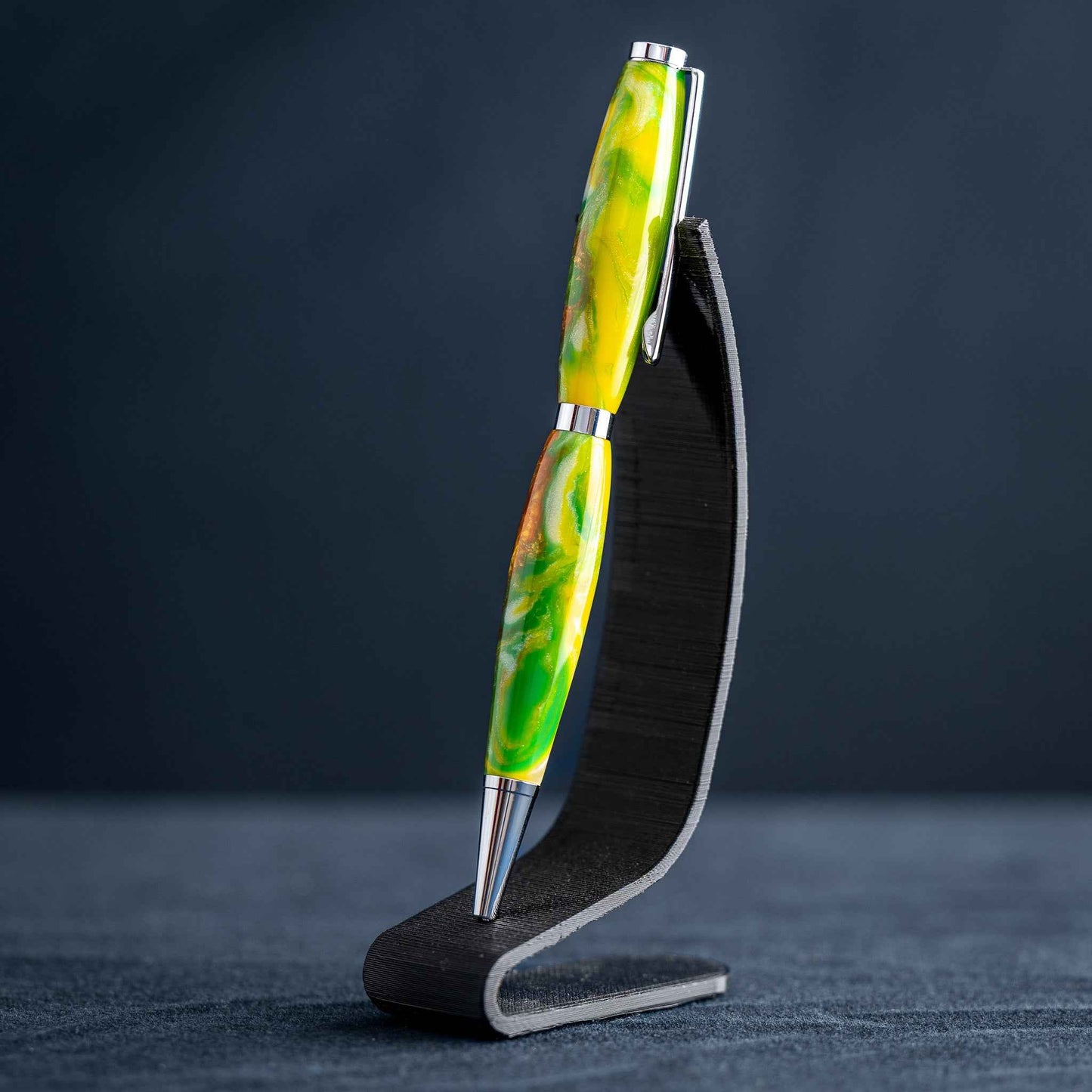 Green, Yellow, White, and Bronze Resin Twist Pen: Chrome Plating