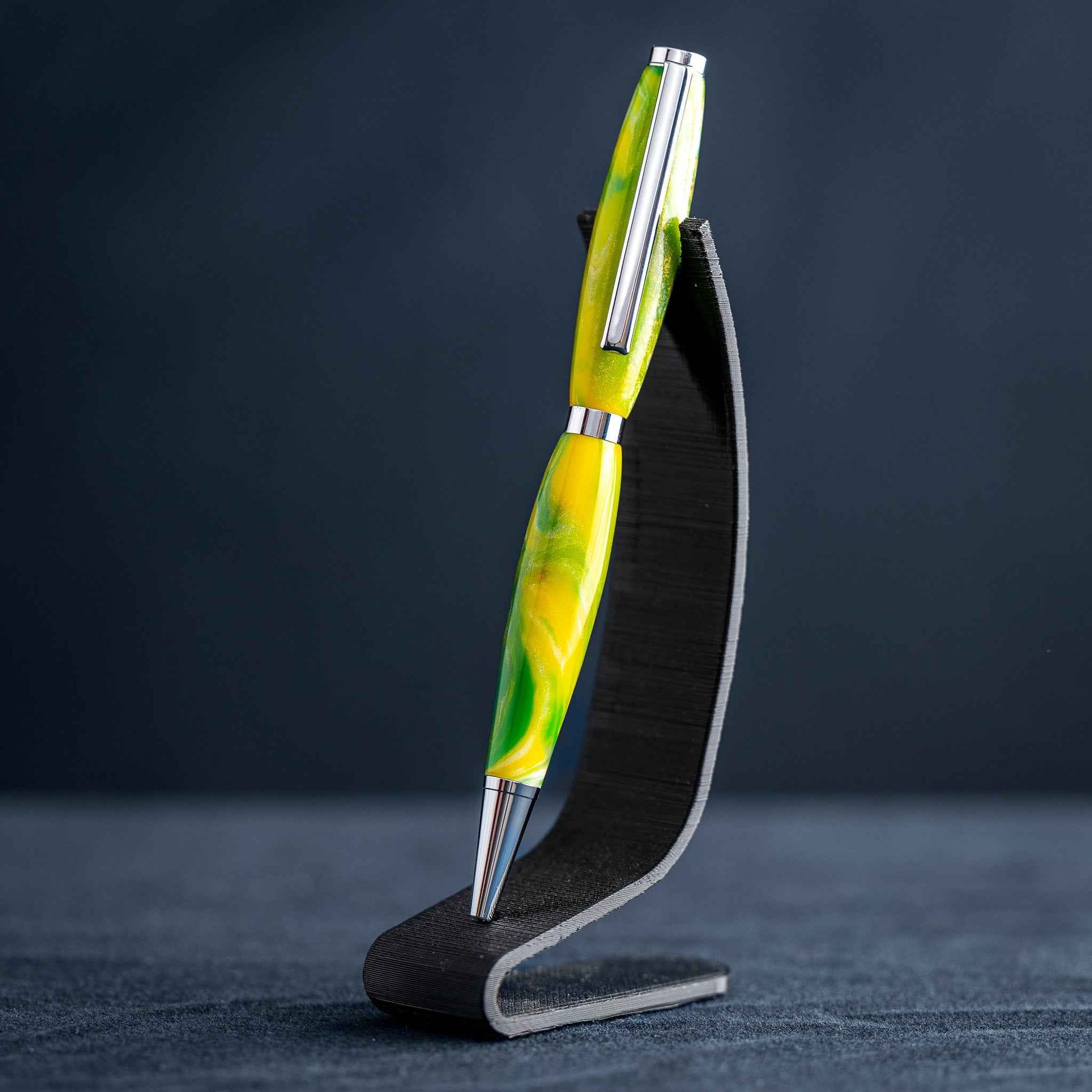 Green, Yellow, White, and Bronze Resin Twist Pen: Chrome Plating
