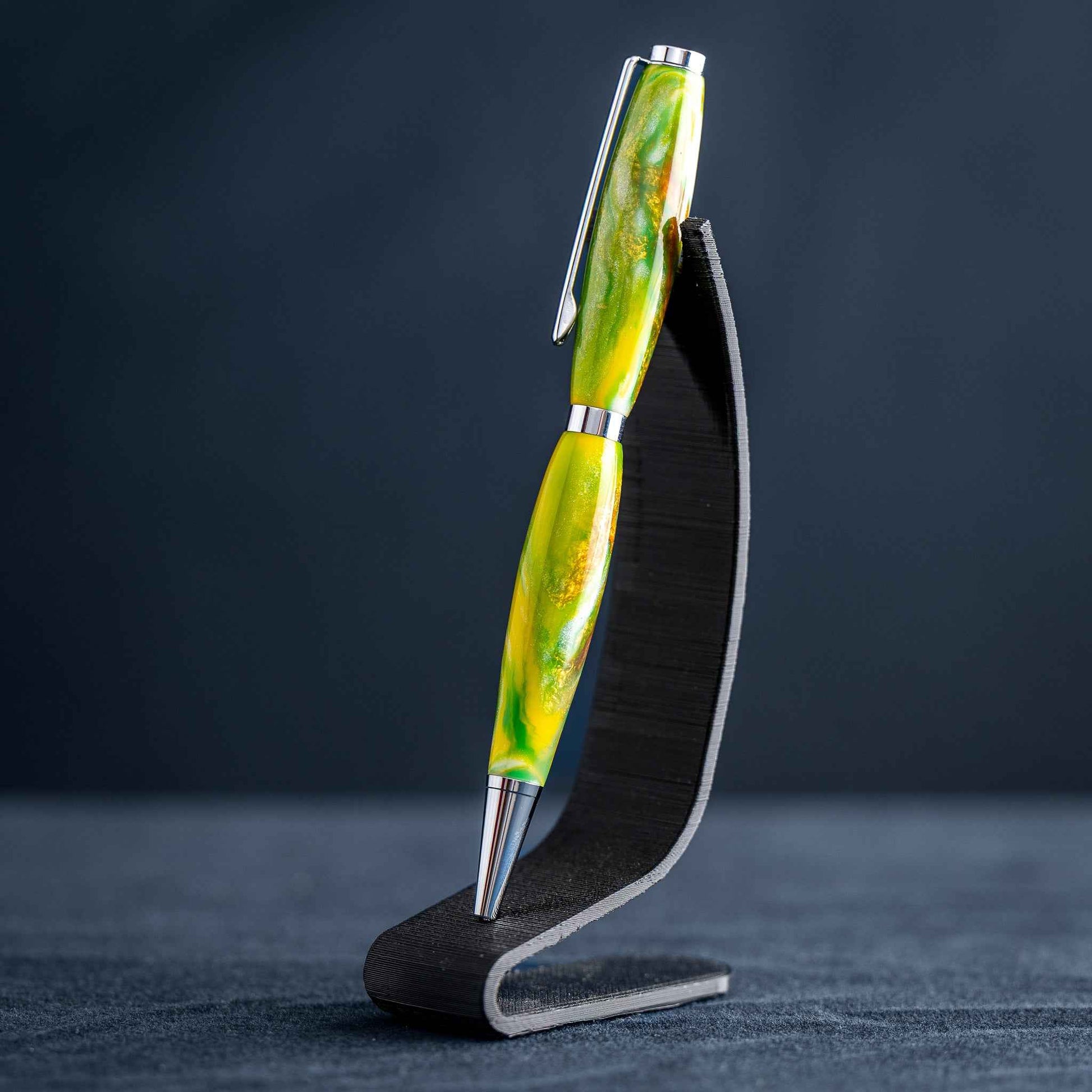 Green, Yellow, White, and Bronze Resin Twist Pen: Chrome Plating