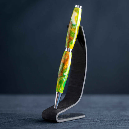 Green, Yellow, White, and Bronze Resin Twist Pen: Chrome Plating