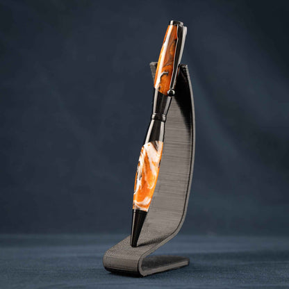 Orange, White, and Black Swirled Resin Twist Pen with Black Center Segment