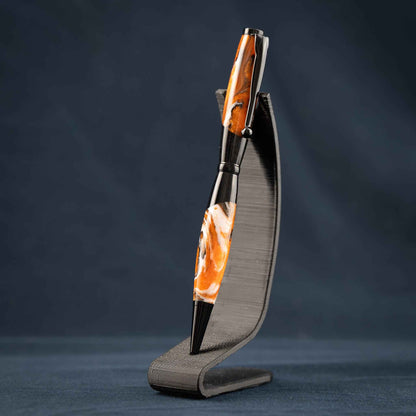 Orange, White, and Black Swirled Resin Twist Pen with Black Center Segment