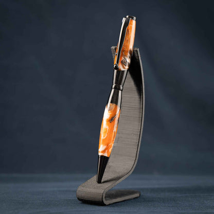 Orange, White, and Black Swirled Resin Twist Pen with Black Center Segment