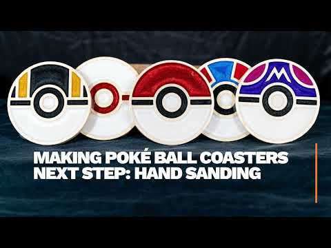 A brief video of the hand sanding process for the handmade wood and resin poke ball coaster set