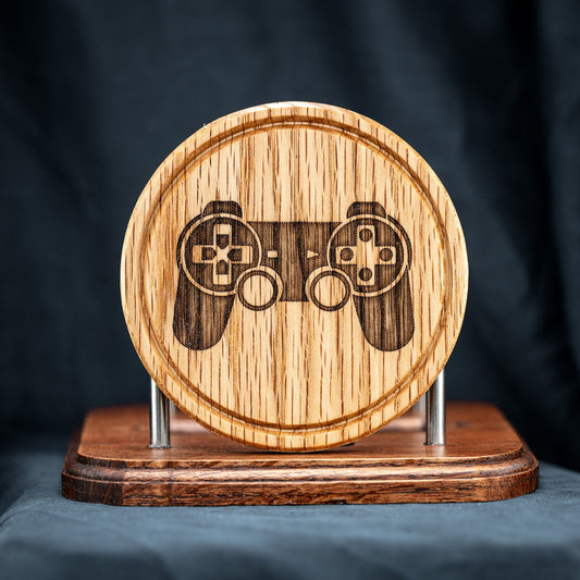 Retro Game Controller Red Oak Wood Coasters with Stand - Clearance