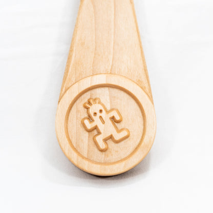 Handmade solid maple hand mirror with engraved cactuar characters around the glass and carved out meteor symbol on the back