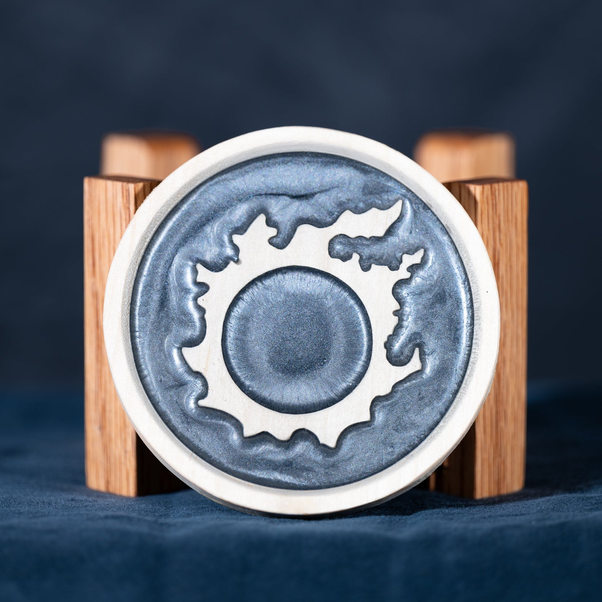 Handmade Final Fantasy carved wood and resin Meteor drink coaster
