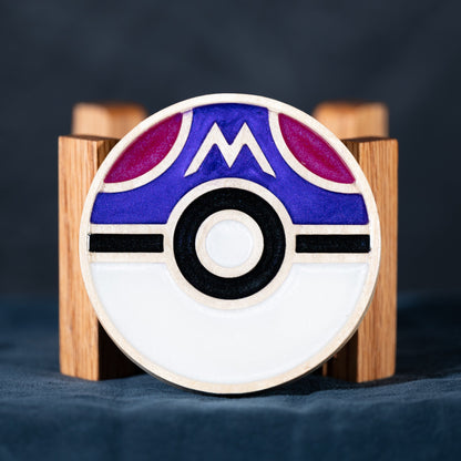 Handmade carved wood and resin Master Ball drink coaster