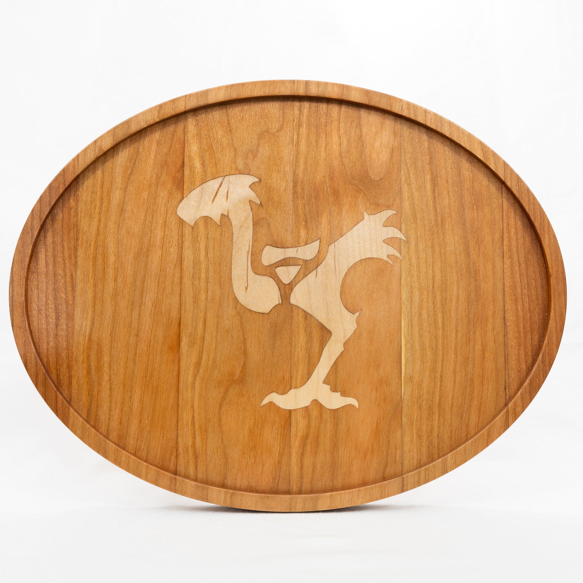 Handmade solid Cherry and inlaid Maple wood platter serving tray with a Final Fantasy Chocobo