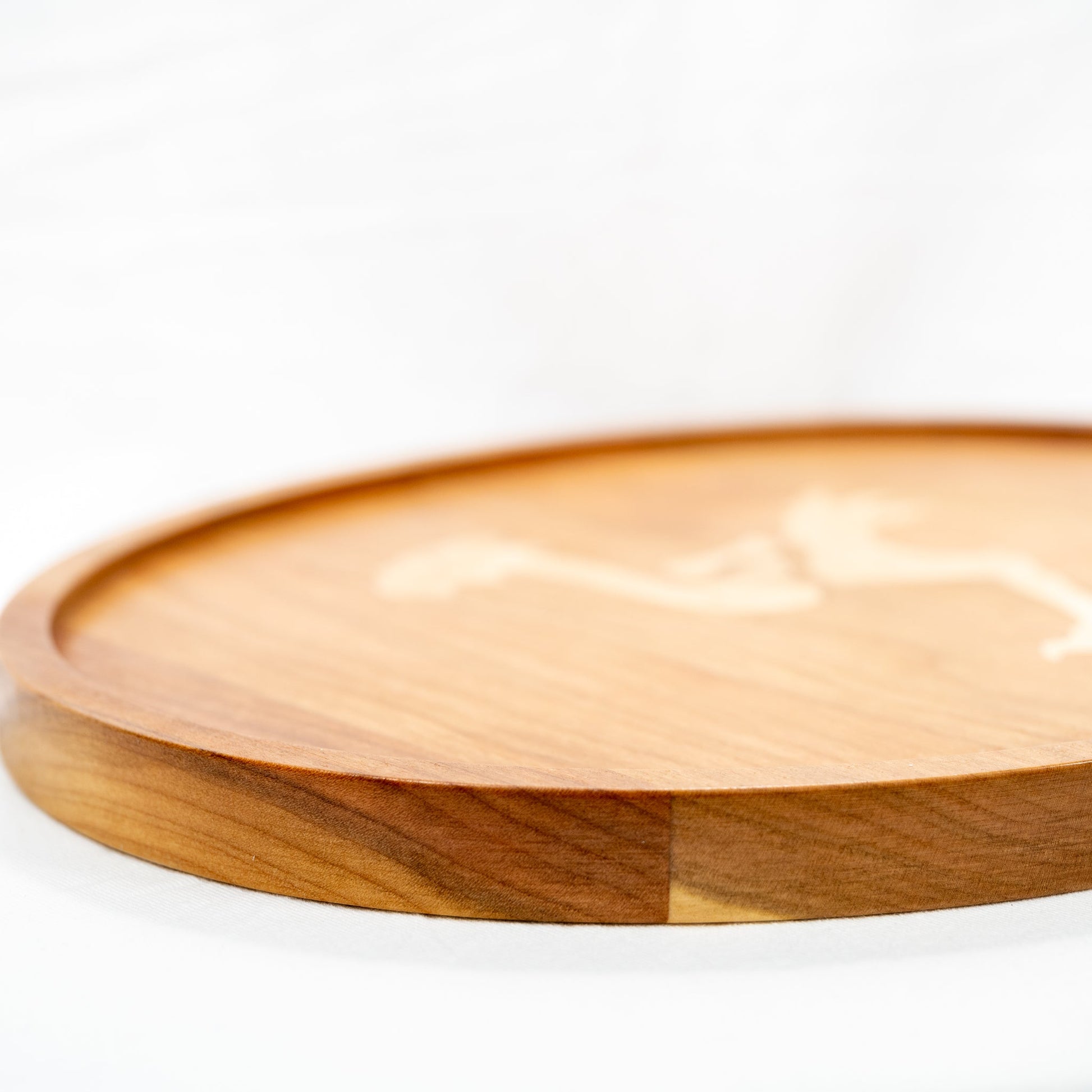 Handmade solid Cherry and inlaid Maple wood platter serving tray with a Final Fantasy Chocobo