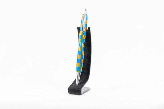 Handmade blue and yellow checkerboard resin ballpoint pen